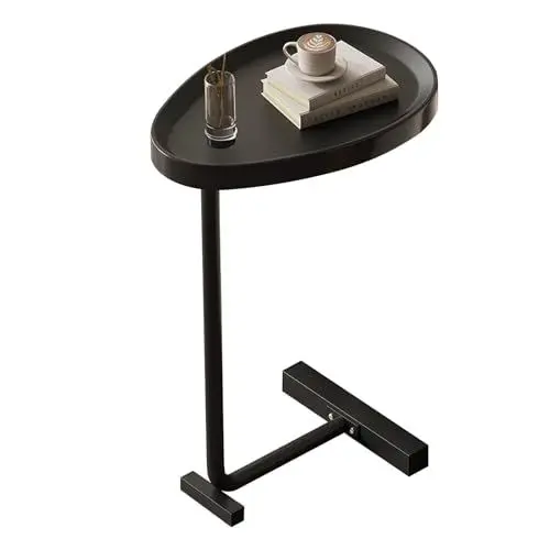Produktbild: LIZEALUCKY C förmiger Beistelltisch, kleines Ei, ovaler Kleiner ovaler Couchtisch, Sofa End Couchtisch, der darunter geschoben Werden kann, für Wohnzimmer, Schlafzimmer, Nachttisch (Schwarz)
