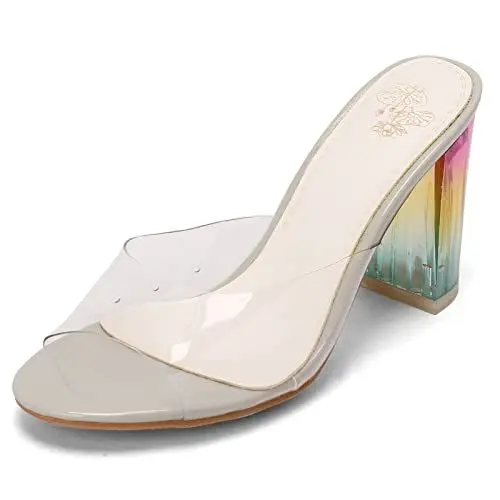Produktbild: Lizoleor Damen Elegant Blockabsatz Pantoletten Peep Toe Pantoffeln Sandalen Transparent Pantoffeln Party Elegant Höhe Ferse Mode Schuhe Grau Gr 36 Eu