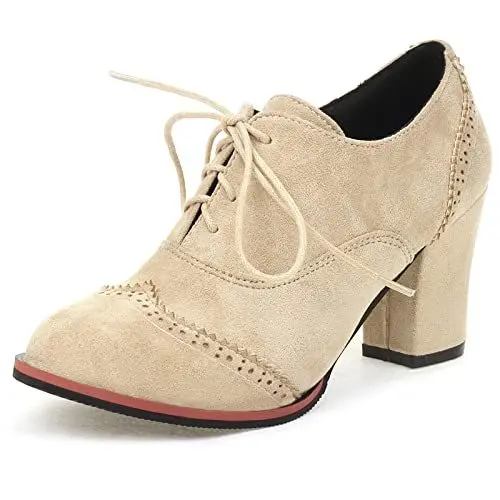 Produktbild: Lizoleor Damen Klassischer Schnüren Blockabsatz Leisure Brogue Leisure Höhe Ferse Pumps Retro Oxford Buro Schuhe Aprikose Gr 38 EU/39Cn