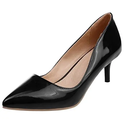 Produktbild: Lizoleor Damen Pointed Toe Hochzeit Ohne Verschluss Bride Kleid Schuhe Elegant Stiletto Höhe Ferse Pumps Party Lack Formal Buro Schuhe Schwarz Gr 44 EU/46Cn