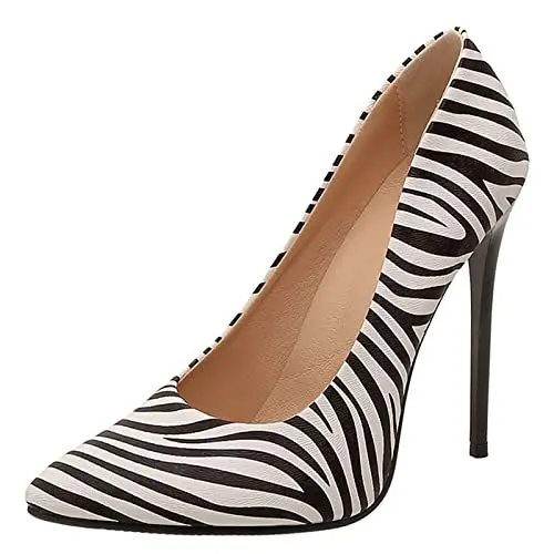 Produktbild: Lizoleor Lack Stiletto Damen Pointed Toe Prom Schuhe Ohne Verschluss Hochzeit Party Höhe Ferse Pumps Kleid Zebra Gr 38 EU/39Cn