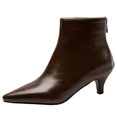 Produktbild: Lizoleor Pointed Toe Kitten Heel Damänner Ankle Kleid Boots Klassischer Mitte Absatz Back Reißverschluss Hochzeit Party Elegant Stiefeletten Braun Gr 38 EU/39Cn