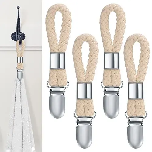 Produktbild: 4 Stück Handtuch Clips zum Aufhängen, Handtuchclips mit Schlaufen, Handtuch Klammer, Haken für Handtücher, Geschirrtuch Handtuchhalter Clips