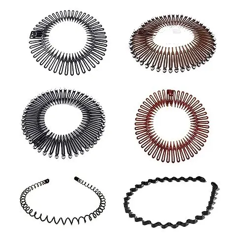 Produktbild: LJFEA 6-teiliges Haarband, elastisch, mit 2 Metallbändern, Zickzack-Haarband, rund, elastisch, aus Kunststoff, bruchsicher, Zickzack-Haarband, flexibles Stirnband, Sport-Haarband für Damen, Mädchen