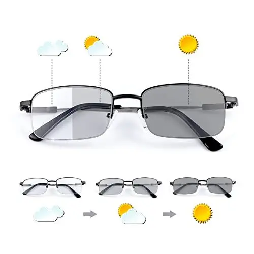 Produktbild: MIRYEA Photochromic Progressive Multifocus Lesesonnenbrillen UV400-Schutz Multifokal Trifokal Übergangs-Anti-UV-Brillen für Frauen und Männer Lesebrillen mit Blaulichtschutz für Computer Brillen