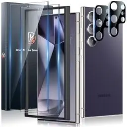 Produktbild: LK 2+2 Stück Schutzfolie für Samsung Galaxy S24 Ultra Panzer Schutz Glas, Frei von Kratzen, 9H Härte Panzerolie, Fingerabdruck-ID Unterstützen mit Rahmen Installationshilfe, HD-Klar Folie