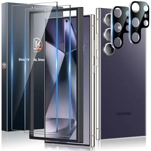 Produktbild: LK 2+2 Stück Schutzfolie für Samsung Galaxy S24 Ultra Panzer Schutz Glas, Frei von Kratzen, 9H Härte Panzerolie, Fingerabdruck-ID Unterstützen mit Rahmen Installationshilfe, HD-Klar Folie