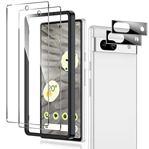 Produktbild: LK 2 Stück Schutzfolie Kompatibel mit Google Pixel 7a, 2 Panzerfolie & 2 Kameraglas, Blasenfreie Vollständige Abdeckung Fingerabdruck-ID, Unterstützen 9H Härte, Pixel 7a HD Folie mit Einbaurahmen