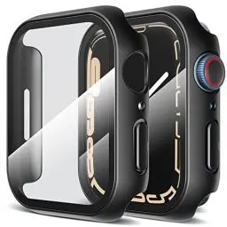 Produktbild: LK 2 Stück Schutzhülle Kompatibel mit Apple Watch Series 9/8/7, 41 mm Displayschutzfolie, (9H Härte) (HD Klar) Voller Schutz,Kratzfestes Hard PC Protector Cover für Apple Watch 7/8/9 41 mm- Schwarz