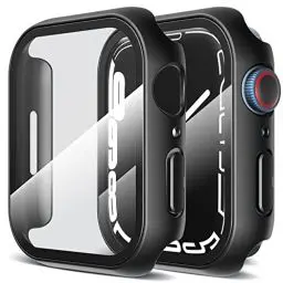 Produktbild: LK (2 Stück Schutzhülle ) Kompatibel mit Apple Watch Series 9/8/7, 45 mm Displayschutzfolie, (9H Härte) ( HD Klar ) Voller Schutz,Kratzfestes Hard PC Protector Cover für iWatch 9/7/8 45 mm - Schwarz