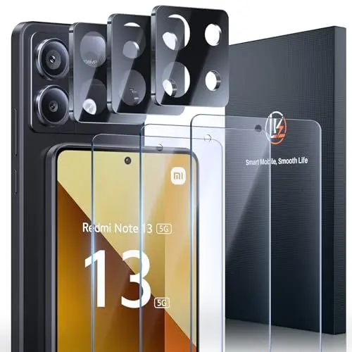 Produktbild: LK 3+3 Stück Panzer Schutz Glas für Xiaomi Redmi Note 13 5G Schutzfolie, Not for Redmi Note 13 4G, Rahmen-Installationshilfe, 3 Glasfolie für Kameraschutz, Frei von Kratzern Folie,9H Härte Panzerfolie