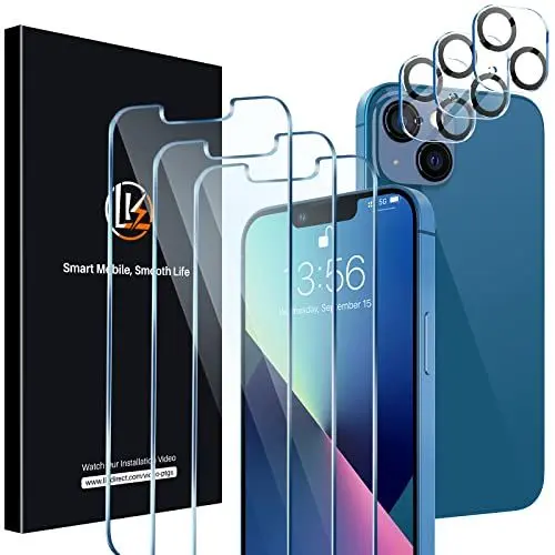 Produktbild: LK (3+3 Stück Schutzfolie für iPhone 13 Screen Protector (6.1), Rahmen-Installationshilfe, 3 Glasfolie für Kameraschutz, Frei von Kratzern Folie,9H Härte Panzerfolie, HD Ultra-klar Displayschutz