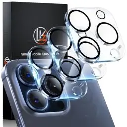 Produktbild: LK 3 Stück Kameraschutz Panzer Schutz Folie für iPhone 15 Pro/iPhone 15 Pro Max Kamera, Blasenfrei Kratzerfest, Militärstandard Ultra-Klar, Kompatibel mit Handyhülle 9H Härte HD Schutzfolie