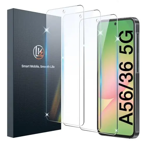 Produktbild: LK 3 Stück Schutzfolie für Samsung Galaxy A56 5G/A36 5G Schutzglas, 9H Härte Stoßfest Kratzfest Panzerfolie, HD Ultra-klar Displayschutzfolie