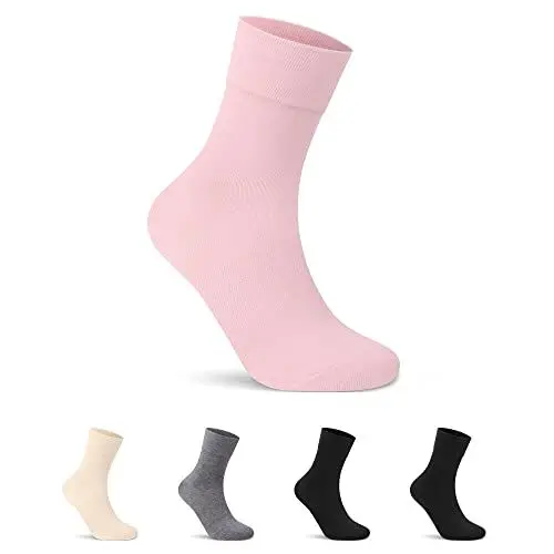 Produktbild: L&K 5 Paar Damen/Herren DIABETIKERSOCKEN Socken aus BAUMWOLLE Gesundheitssocken EXTRA WEITER BUND ohne Gummi Venenfreundliche Socken 2405 Farbemix Pink S 39-42
