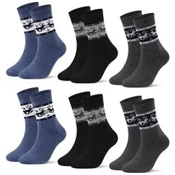 Produktbild: L&K 6 Paar Herren Thermo Socken Frotteesohle Wintersocken Wintersport Vintage Muster Freizeit weiche Baumwolle Wollsocken 92264 39-42