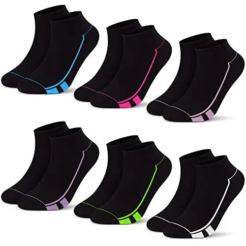 Produktbild: L&K-II 12 Paar Damen Sneaker Socken kurze socken sportsocken Freizeitsocken Mädchen Füßlinge Baumwolle Frühling Sommer Schwarz mit Farbbalken 2158 39-42
