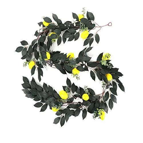 Produktbild: LKPOMI 2er Pack 13Ft Künstliche Zitronengirlande Frühling Sommer Eukalyptus-Grüngirlande mit Zitronen und Blumen Künstliche Obstranken für Haustür, Wand, Tisch, Hochzeitsdekoration(2Stk)
