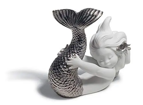 Produktbild: LLADRÓ Meerjungfrau-Figur Spielen Am Meer. Silber. Meerjungfrau. Porzellan.