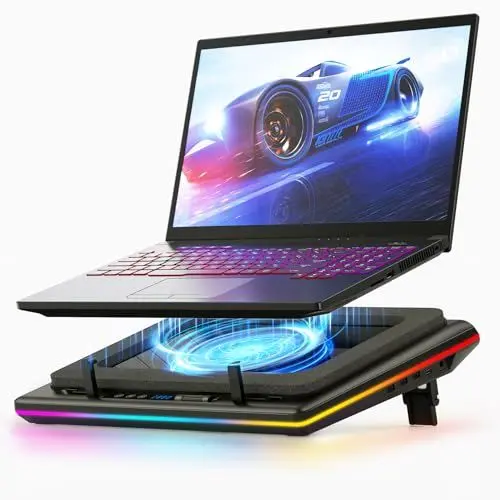 Produktbild: llano 2024 RGB Gaming Laptop Kühler Kühlpad mit Touch-Bedienung stufenloser Geschwindigkeit &14cm Extra-groß Leistungsstarker Turbo-Lüfter Dichtungsschaum 3-Port-USB-Hub für 15-19 Zoll Notebook