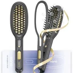 Produktbild: llano Glättbürste mit Haarhalter, Ionen Haarglätter Bürste, 30S Schneller Keramikerwärmung 140℃-230℃ 4 Temperatureinstellungen, Doppelspannung 110V-240V (Sparkle Gray)