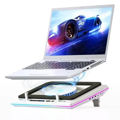 Produktbild: llano RGB Gaming Laptop Kühler Kühlpad mit Touch-Bedienung stufenloser Geschwindigkeit &14cm Extra-groß Leistungsstarkem Turboventilator Dichtungsschaum 3-Port-USB-Hub von 38–48cm Notebook(Weiß)