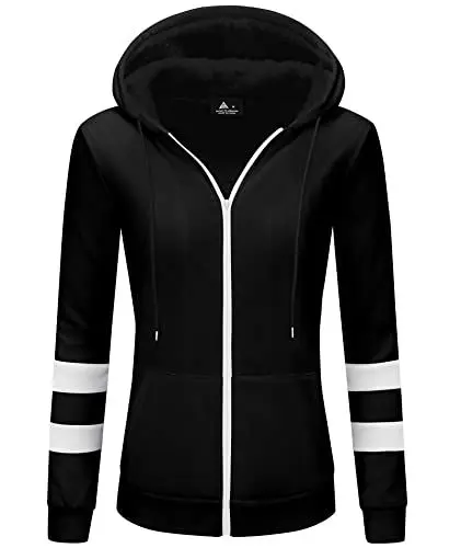 Produktbild: LLdress Fleecejacke Damen Sweatjacke mit Kapuze Hoodie für Frau Kapuzenjacke mit Reißverschluss Basic Kapuzenpullover Winterjack für Outdoor Causal Plüschjack Jacket Fleecepullover Schwarz