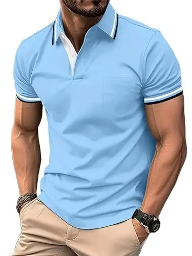 Produktbild: zitysport Poloshirt Herren Kurzarm Shirt Atmungsaktives Golf Polo Shirt Männer Sommer Shirts Sport Basic Slim Fit Tshirt mit Brusttasche Polohemd(Himmelblau-XL)