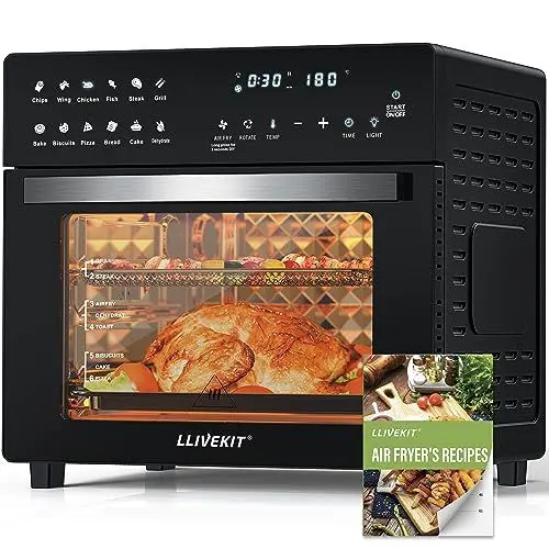 Produktbild: LLIVEKIT Heißluftfritteuse Minibackofen 26L, 1700W Airfryer XXL mit 12 Programmen und Rezeptbuch, Heißluft-Backofen mit digitalen LED-Display, Fritteuse mit Vorheizen, Warmhalten & Aufwärmen