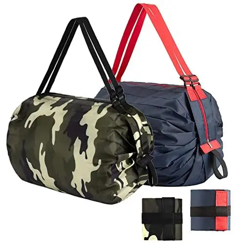 Produktbild: Lllunimon Wiederverwendbare Einkaufstasche Faltbare Reusable Shopping Grocery Bags Lebensmittelgeschäft Lagerung Tote Bag Tragbare Duffle Umhängetasche staschen (Camouflage & Marineblau)