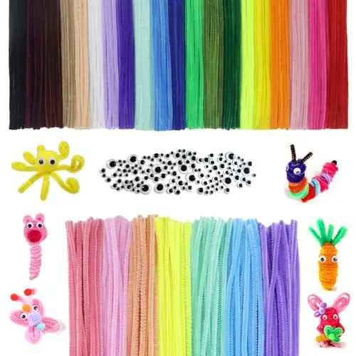 Produktbild: LLMtn 400 Stück 27Farben 300 Chenilledraht,100 wackelaugen selbstklebend,Pfeifenputzer Bunt zum Basteln,Macaron Farbe Pfeifenreiniger Bunt zum Basteln,Pipe Cleaner kulleraugen selbstklebend