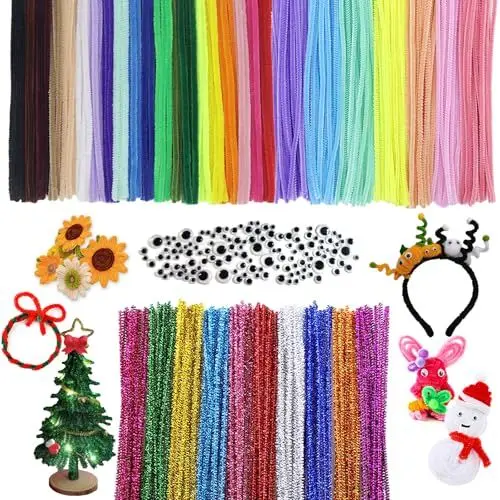 Produktbild: LLMtn 400 Stück 37Farben 300 Pfeifenreiniger,inkl. Glitzerdraht,100 wackelaugen selbstklebend