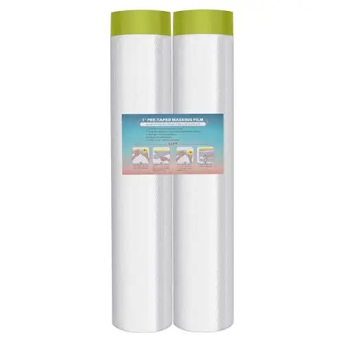 Produktbild: LLPT Abdeckfolie Klebeband mit Folie | 2 Rollen | Transparent Abdeckfolie Selbstklebende Malerfolie Malerband | Zum Schutz von Autos Wänden (MFTG2720) | Grünes Washi-Papier | 270cm(ungefaltet) x 20m