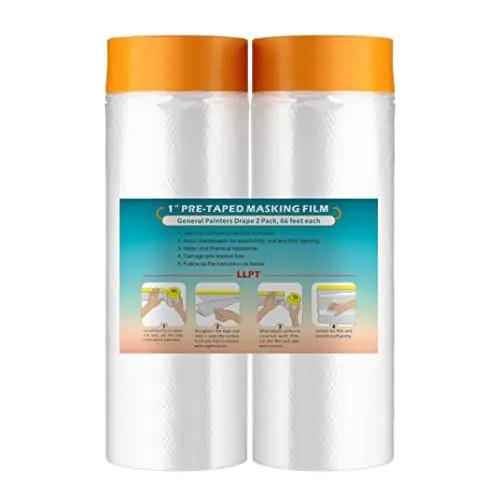 Produktbild: LLPT Abdeckfolie Klebeband mit Folie | 2 Rollen | Transparent Abdeckfolie Selbstklebende Malerfolie Malerband | Zum Schutz von Autos Wänden Staub und Spritzschutz (MFT1502) | 150cm(ungefaltet) x 20m
