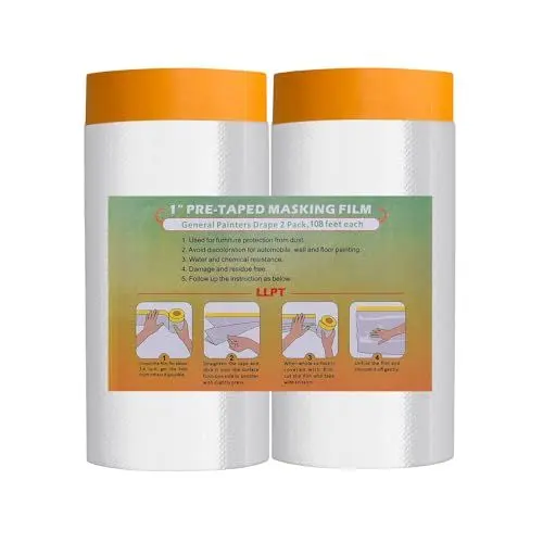 Produktbild: LLPT Abdeckfolie Klebeband mit Folie | 2 Rollen | Transparent Abdeckfolie Selbstklebende Malerfolie Malerband | Zum Schutz von Autos Wänden Staub und Spritzschutz (MFTO1433) | 140cm(ungefaltet) x 33m