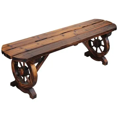Produktbild: LLZJDDPLY Gartenbank ohne Rückenlehne, Gartenbank wetterfest, Holzbank für 2-3 Sitzer bis 325 kg belastbar, Terrassenbank aus Holz, Parkbank im Wagenrad-Design für Garten, Balkon (Size : 120x28x26cm)