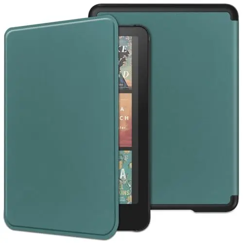 Produktbild: LMFULM® Hülle für Kindle Paperwhite (12th Gen - 2024 Release) (7 Zoll) PU Lederhülle Schlanke Leichte Case mit Auto Schlaf/Wach Buchstil Holster Schutzhülle Cover Dunkelgrün