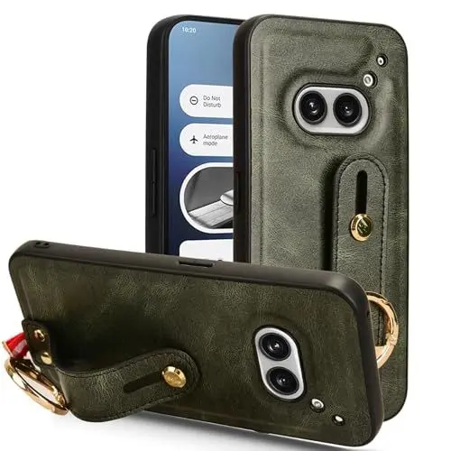 Produktbild: LMFULM® Hülle für Nothing Phone 2a (6,7 Zoll) Lanyard Handgelenkriemen PU Schutzhülle Harte PC Rückseite Case Bumper Cover mit Flaschenöffner und Ständer Grün