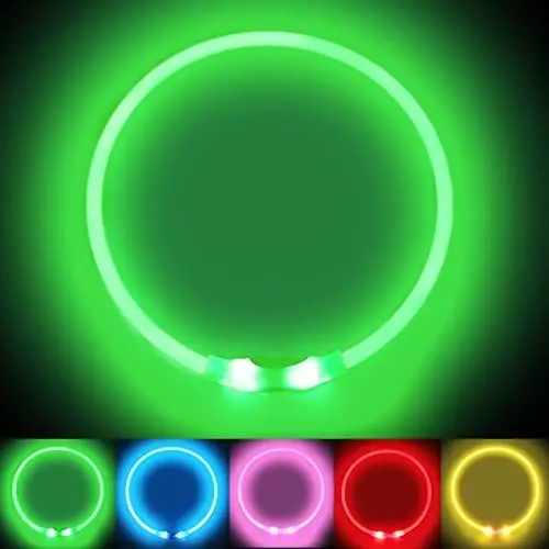 Produktbild: LMLMD Leuchthalsband Hund, LED Hundehalsband USB Wiederaufladbar, Glowing Pet Hundehalsband fur Nachtsicherheit, Fashion Light Up Hundehalsband für Kleine Mittelgroße Große Hunde GRÜN