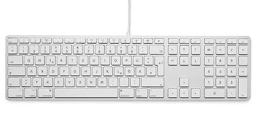Produktbild: LMP 17203 KB-1243 kabelgebundene USB Tastatur mit Zahlenblock und USB-Hub deutsch für,Apple, Silber