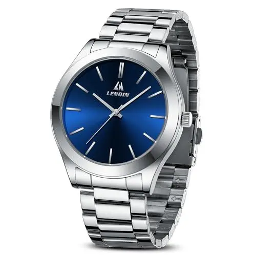 Produktbild: LN LENQIN Herrenuhren 30M Wasserdicht Edelstahlband Uhr für Männer Quarz Analog Uhren Herren Luxus Armbanduhren (Silberblau)