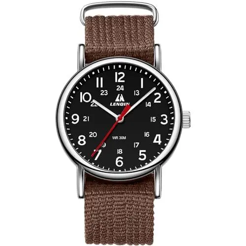 Produktbild: LN LENQIN Herrenuhren Militär Uhren Analog Quarz Uhren Armee Uhren Herren Wasserdicht Armbanduhren Sportuhr mit Nylonband (Kaffee Silber Schwarz)