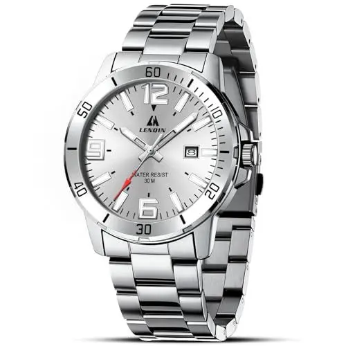 Produktbild: LN LENQIN Uhren Herren Edelstahl Wasserdicht Datum Armbanduhr Herren Uhr Analog Quarz Business