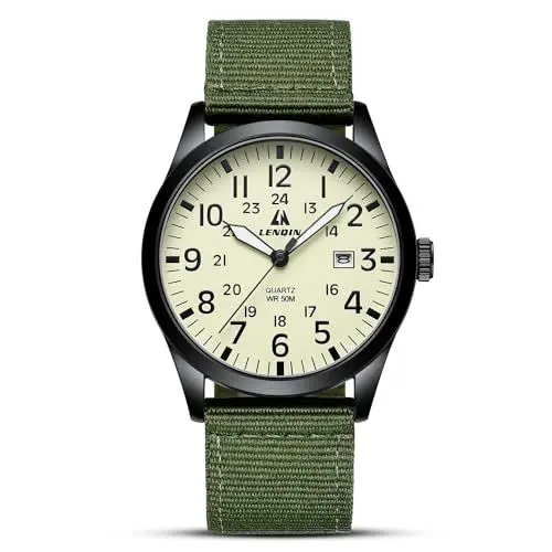 Produktbild: LN LENQIN Uhren Herren Herren Uhr Militär Uhr 30M wasserdichte Armbanduhr Herren Analog Quarz Uhren für Männer mit Datum Feld Uhr Nylon Band Armee Taktische Sportuhr