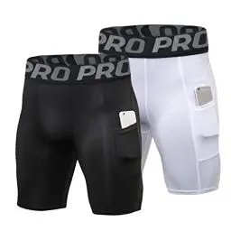 Produktbild: LNFINTDO Herren Kompressions Laufshorts mit Handytasche, Athletic Spandex Sportshorts, Coole trockene Workout-Baselayer-Unterwäsche.