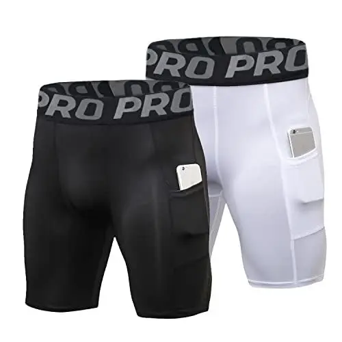 Produktbild: LNFINTDO Herren Kompressions Laufshorts mit Handytasche, Athletic Spandex Sportshorts, Coole trockene Workout-Baselayer-Unterwäsche.