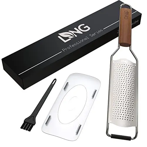 Produktbild: LNG Professional Zester Reibe (30x6cm) Deine Hochwertige Parmesanreibe, Muskatnussreibe, Zitronenreibe, Ingwerreibe mit messerscharfen Edelstahl Klingen und Design Holzgriff.