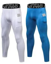 Produktbild: LNJLVI Kompressionshose Herren Sport Leggings Atmungsaktive Trainingshose für Jogging Fitnessstudio Laufen (Weiß-Blau,M)
