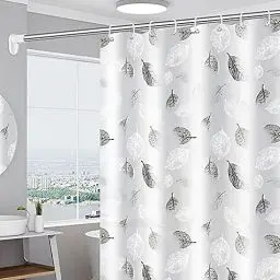 Produktbild: LNSYSNS Duschvorhang 180 × 200cm Bad Vorhang - Weiß Farbe Blätter Antischimmel Vorhang - mit 12 Gardinenhaken - Waschbarer Duschvorhang, Kann in Haus, Hotel, Badezimmer Verwendet Werden