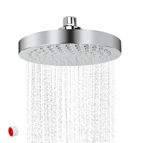 Produktbild: LNSYSNS Regendusche Duschkopf 15 cm – 360° drehbarer Duschkopf mit Galvanik-Beschichtung – Druckerhöhend – Inkl. Installationszubehör – Silber